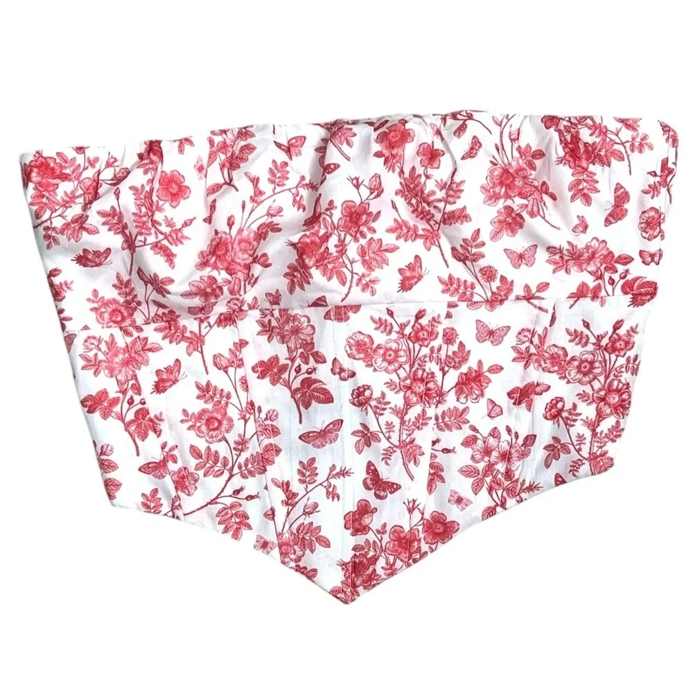 Princess Polly white Juliette bustier with pink butterfly floral print Size 2 - Picture 6 of 15